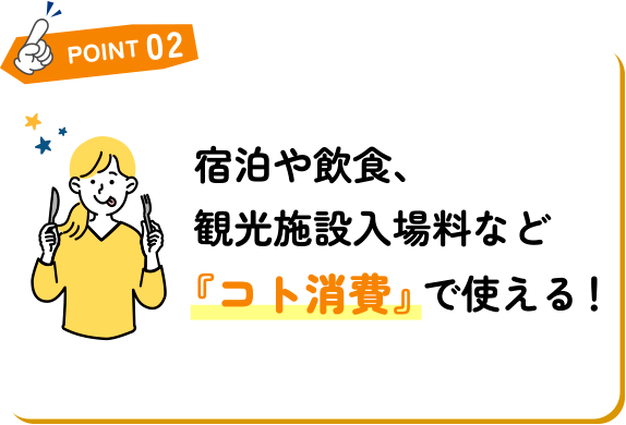 Point2 宿泊や飲食、観光施設入場料など『コト消費』で使える！