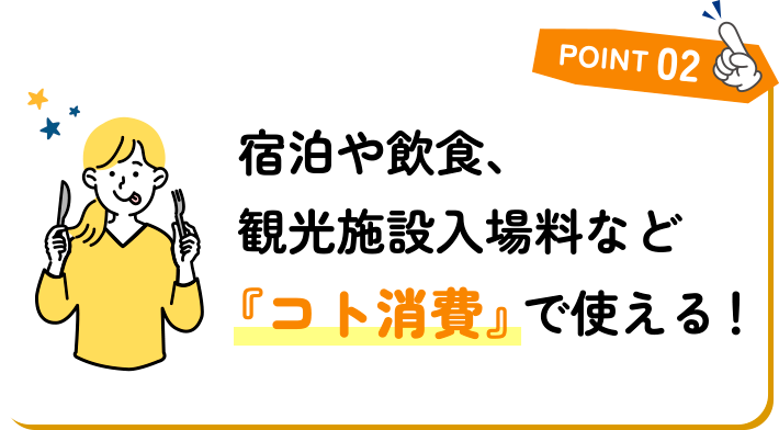 Point2 宿泊や飲食、観光施設入場料など『コト消費』で使える！